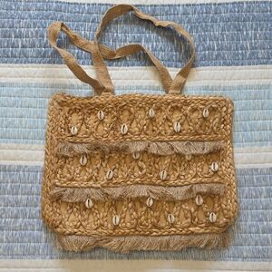 SALT + UMBER Isla Jute And Seashell Woven Tote Bag